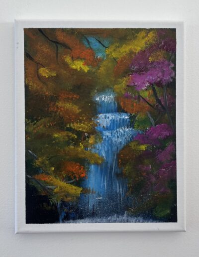 Name: Autum waterfall Size: 20cm * 30cm Hand-drawn acrylic painting on stretched canvas Pinewood frame