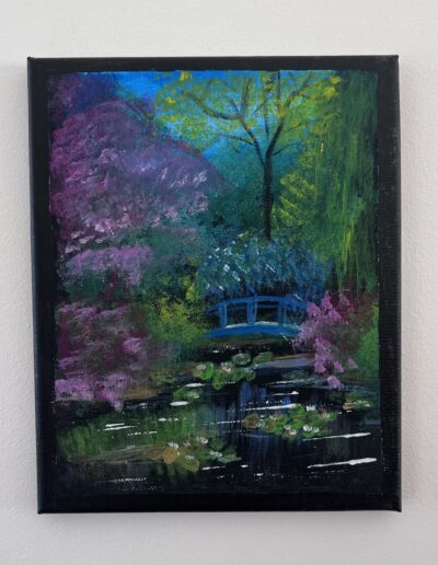 Name: Garden Size: 20cm * 30cm Hand-drawn acrylic painting on stretched canvas Pinewood frame