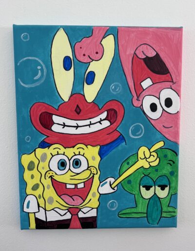 Name: Happy day Size: 20cm * 30cm Hand-drawn acrylic painting on stretched canvas Pinewood frame